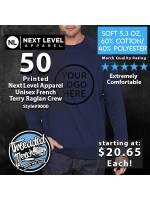 50 Custom Screen Printed Next Level #9000 FRENCH TERRY RAGLAN CREW Special                                                                                                                         